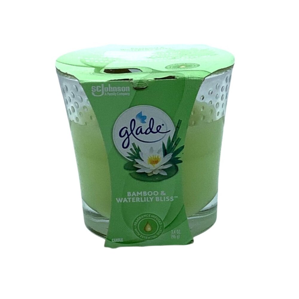 Glade Bamboo & Waterlily Bliss Candle 3.4 Oz Fragrance Infused With Essential O